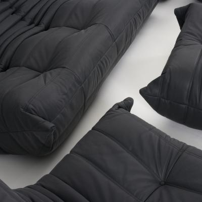 Michel Ducaroy Restored Ligne Roset Togo 5 Piece Sectional Set in Monolith Black Leather