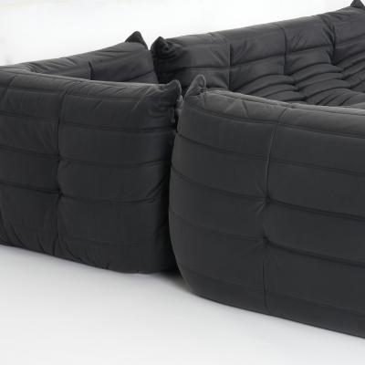 Michel Ducaroy Restored Ligne Roset Togo 5 Piece Sectional Set in Monolith Black Leather