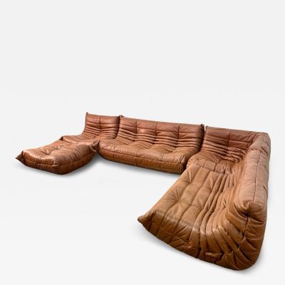 Michel Ducaroy Set of 5 Togo Sofa in Cognac Leather by Michel Ducaroy for Ligne Roset 1970s