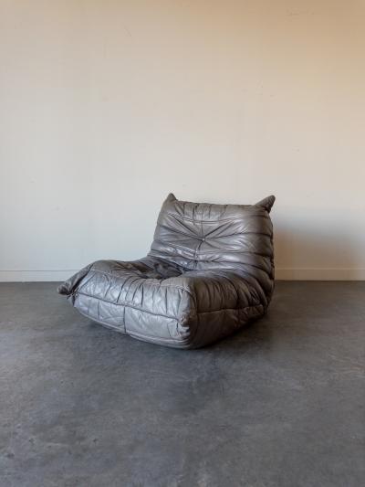 Michel Ducaroy Togo 1 Seater in Grey Leather by Michel Ducaroy for Ligne Roset