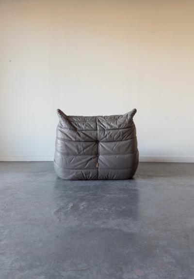 Michel Ducaroy Togo 1 Seater in Grey Leather by Michel Ducaroy for Ligne Roset