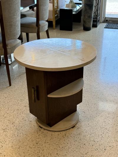 Michel Dufet A Mini Bar Art Deco Side Table in Wood and Goat Skin Top
