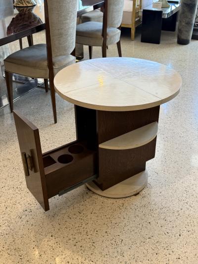 Michel Dufet A Mini Bar Art Deco Side Table in Wood and Goat Skin Top