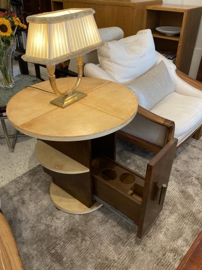 Michel Dufet A Mini Bar Art Deco Side Table in Wood and Goat Skin Top