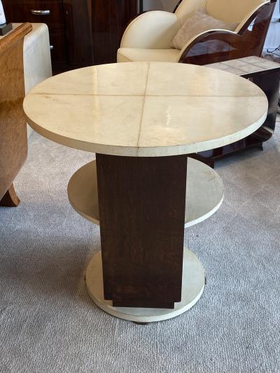 Michel Dufet A Mini Bar Art Deco Side Table in Wood and Goat Skin Top