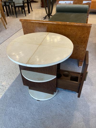 Michel Dufet A Mini Bar Art Deco Side Table in Wood and Goat Skin Top