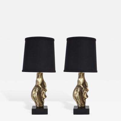 Michel Jaubert Pair of Michel Jaubert French Cast Bronze Sculptural Table Lamps