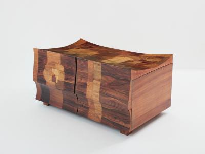 Michel Lefevre veneer marquetry cabinet bar chest 1960