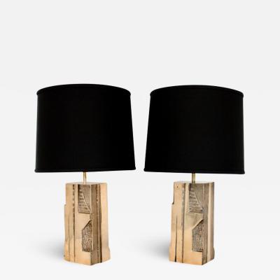 Michel Mangematin MICHEL MANGEMATIN CAST BRONZE SCULPTURAL PAIR OF FRENCH TABLE LAMPS CIRCA 1970