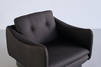 Michel Mortier Michel Mortier Teckel Lounge Chair in Black Wool Wood Steiner France 1963