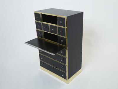 Michel Pigneres Michel Pigneres brass chrome black cabinet secretaire 1970s