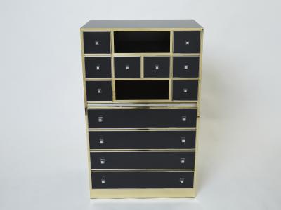 Michel Pigneres Michel Pigneres brass chrome black cabinet secretaire 1970s