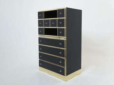 Michel Pigneres Michel Pigneres brass chrome black cabinet secretaire 1970s