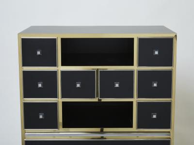 Michel Pigneres Michel Pigneres brass chrome black cabinet secretaire 1970s