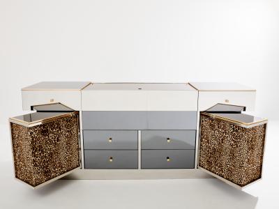 Michel Pigneres Michel Pigneres brass mirrored leopard bar sideboard 1969