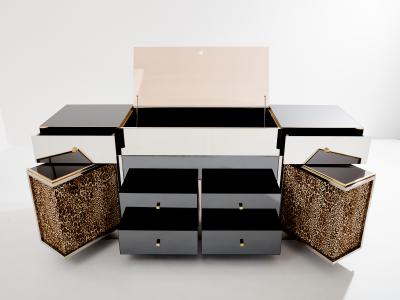 Michel Pigneres Michel Pigneres brass mirrored leopard bar sideboard 1969