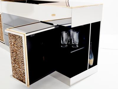 Michel Pigneres Michel Pigneres brass mirrored leopard bar sideboard 1969