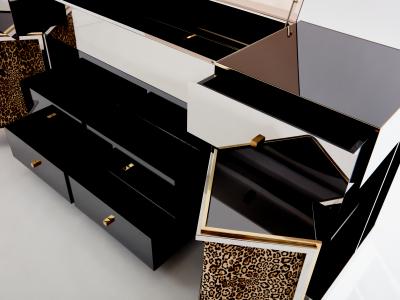 Michel Pigneres Michel Pigneres brass mirrored leopard bar sideboard 1969