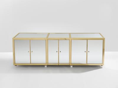 Michel Pigneres Michel Pigneres brass mirrored lucite feet sideboard 1970s