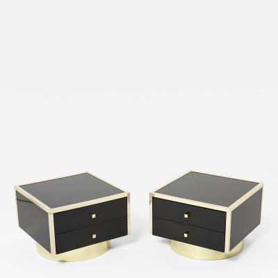 Michel Pigneres Pair of Michel Pigneres black lacquered brass nightstands tables 1970s