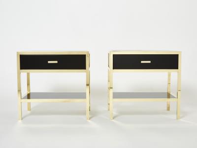 Michel Pigneres Pair of Michel Pigneres black lacquered brass nightstands tables 1970s