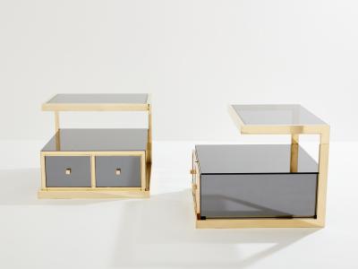 Michel Pigneres Pair of Michel Pigneres smoked mirrored and brass side tables 1970s
