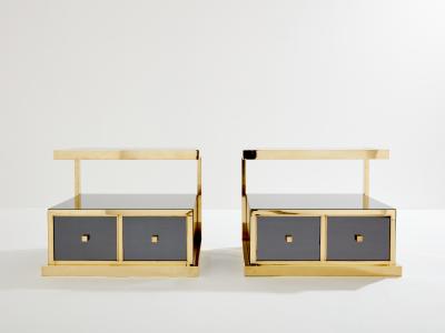 Michel Pigneres Pair of Michel Pigneres smoked mirrored and brass side tables 1970s