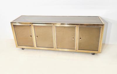Michel Pigneres Sideboard Mirror Brass Metal Chrome by Michel Pigneres 1970s France