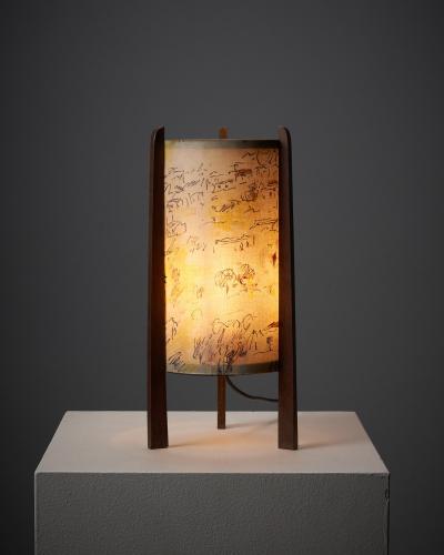 Michele Cascella Michele Cascella Signed Fabric and Wood Table Lamp 1950s