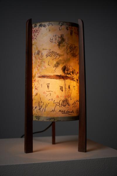 Michele Cascella Michele Cascella Signed Fabric and Wood Table Lamp 1950s
