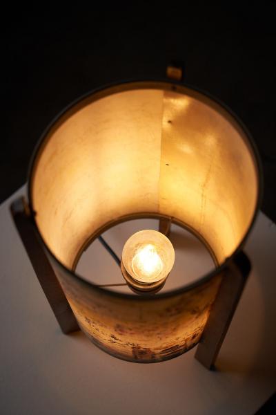 Michele Cascella Michele Cascella Signed Fabric and Wood Table Lamp 1950s