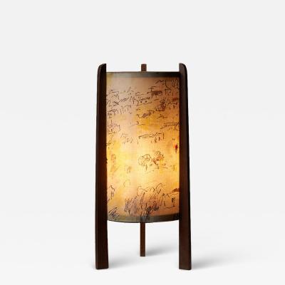 Michele Cascella Michele Cascella Signed Fabric and Wood Table Lamp 1950s