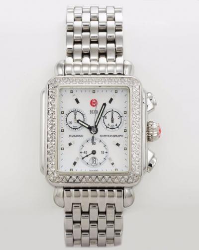 Michele Deco Chronograph Wristwatch in Stainless Steel with Diamond Bezel