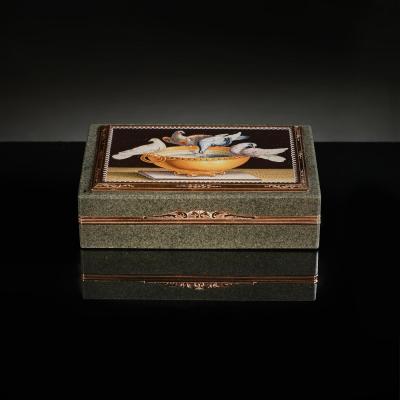 Micromosaic Gold Mounted Jasper Snuff Box Italian Gioacchino Barberi