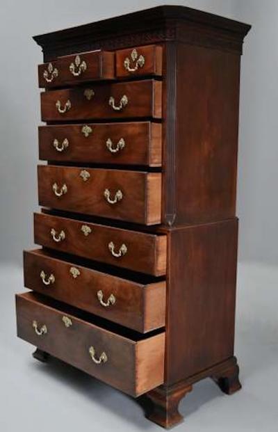 Mid 18th century mahogany chest on chest with superb original patina