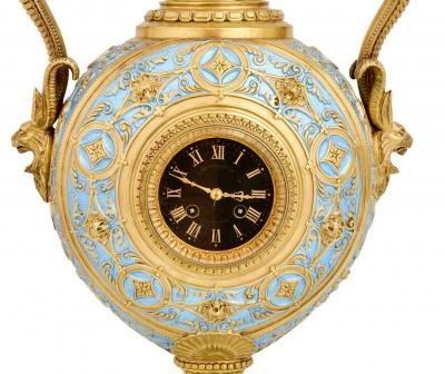 Mid 19th Century Antique French Gilt Bronze and Enamel Porcelain Urn Form Clock