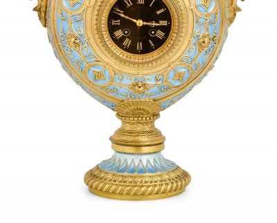 Mid 19th Century Antique French Gilt Bronze and Enamel Porcelain Urn Form Clock