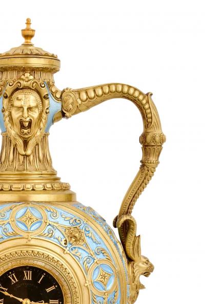Mid 19th Century Antique French Gilt Bronze and Enamel Porcelain Urn Form Clock