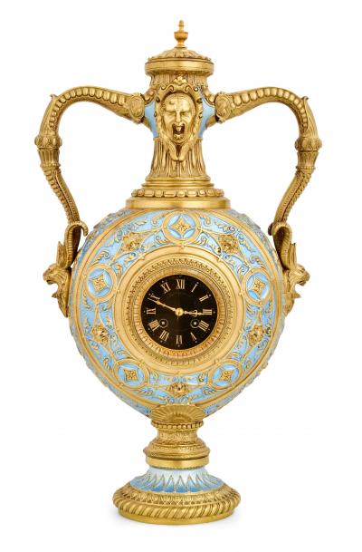 Mid 19th Century Antique French Gilt Bronze and Enamel Porcelain Urn Form Clock