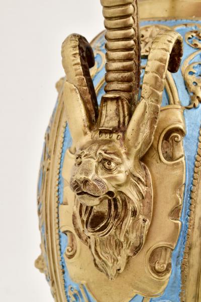 Mid 19th Century Antique French Gilt Bronze and Enamel Porcelain Urn Form Clock