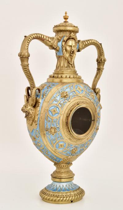 Mid 19th Century Antique French Gilt Bronze and Enamel Porcelain Urn Form Clock