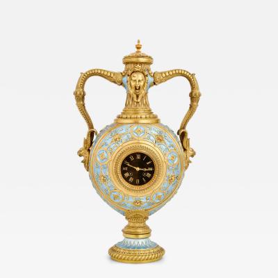 Mid 19th Century Antique French Gilt Bronze and Enamel Porcelain Urn Form Clock