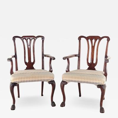 Mid 19th Century Chippendale Arm Chairs a Pair