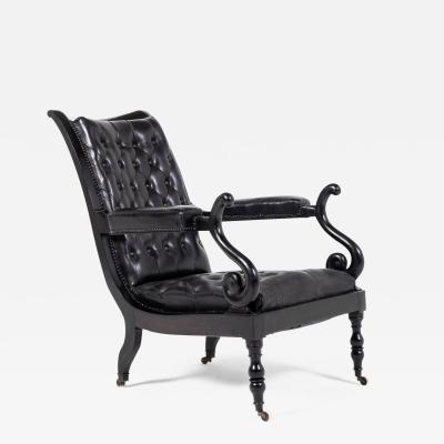 Mid 19th Century Ebonised and Leather Library Armchair
