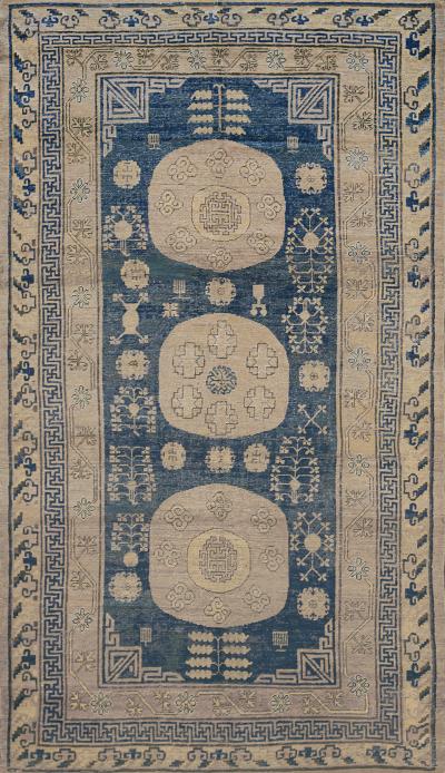 Mid 19th Century Handwoven Antique Wool Khotan Rug