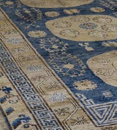 Mid 19th Century Handwoven Antique Wool Khotan Rug