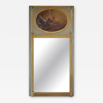Mid 19th Century Louis XVI Style Trumeau Mirror in Painted and Gilded Wood