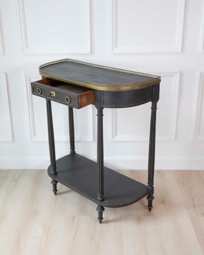 Mid 19th Century Swedish Ebonized Console Table with Brass Gallery and Slate Top