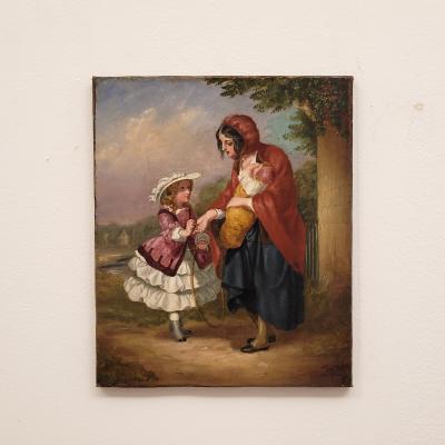 Mid 19th Century Victorian Painting Depicting Charity England or America