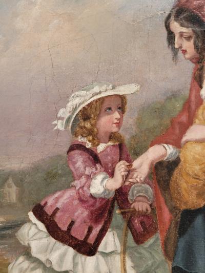 Mid 19th Century Victorian Painting Depicting Charity England or America